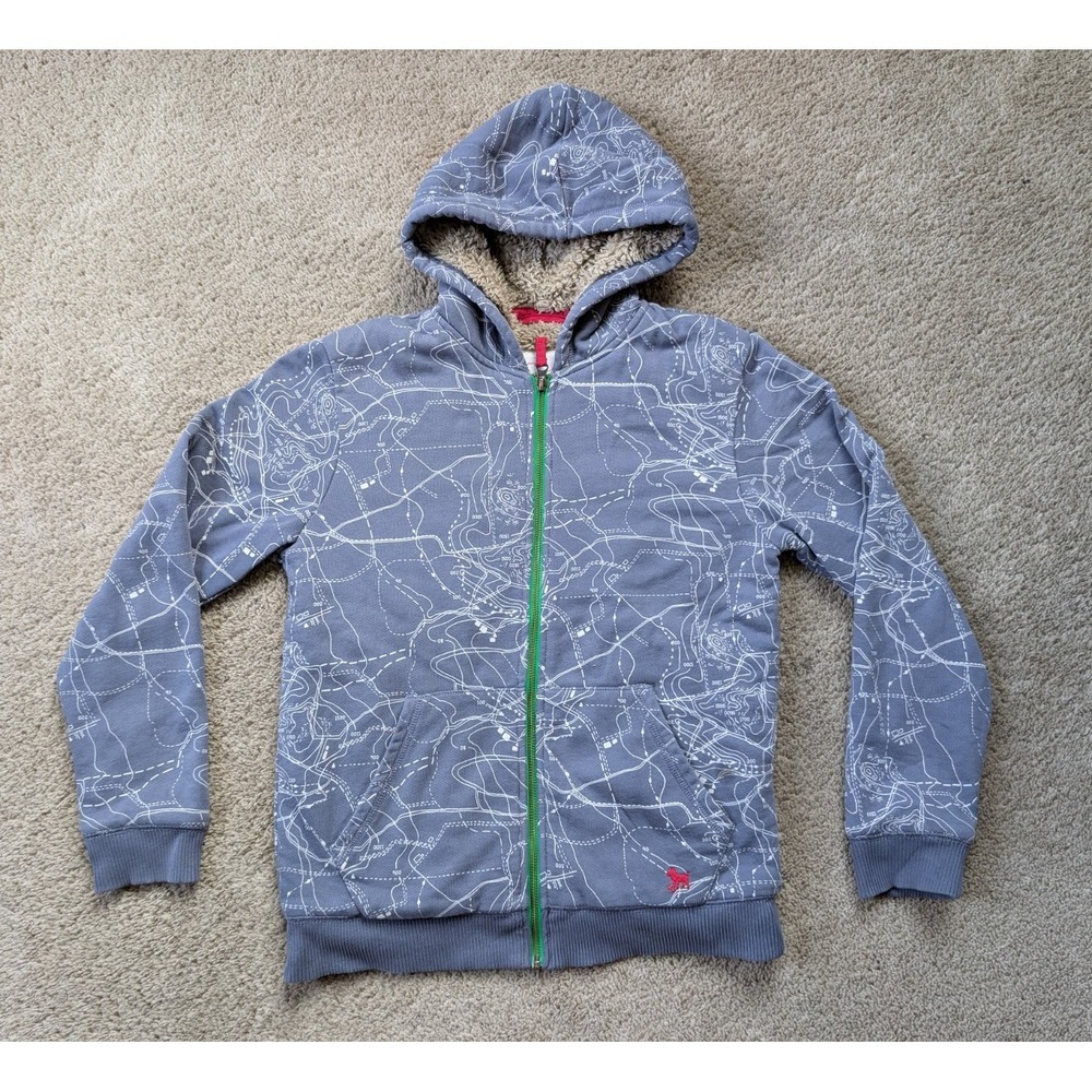 Mini Boden Sherpa Lined Jacklet Boys Size 11-12 Topography Map‎ Gray Full Zip